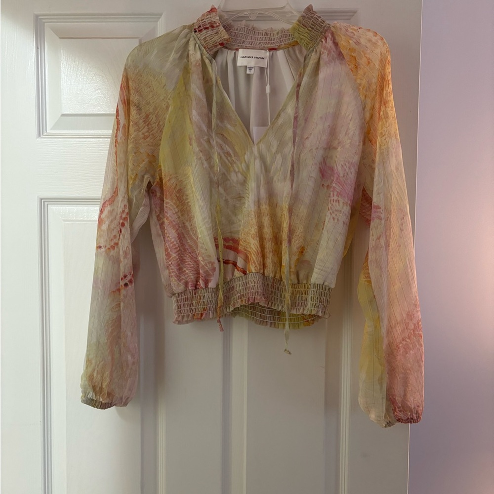 Lavender Brown Pastel Sheer Blouse